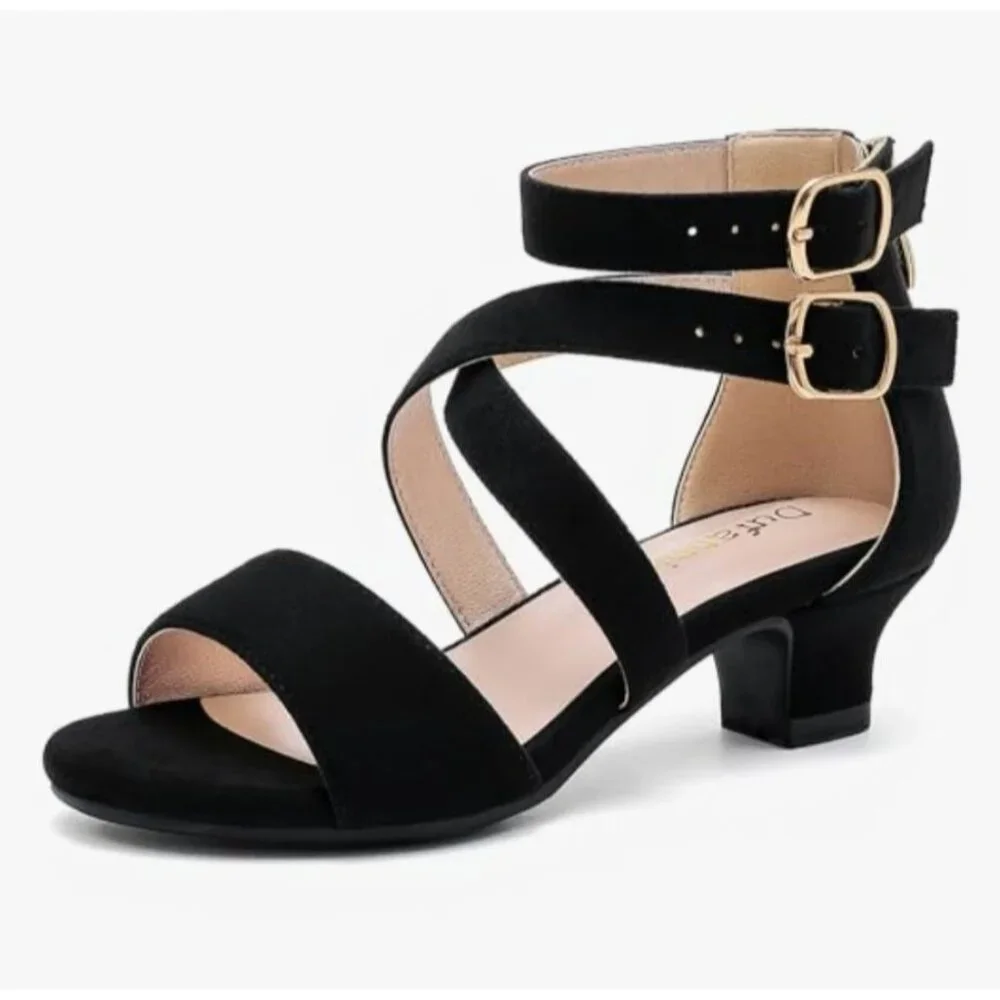 Girls Sz 13 Little Kid Black High Heel Sandals Cross Strap Wedding Party Church